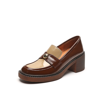 Ženske cipele s visokim petama, okrugli vrh, vamp od kože, šaren dizajn, chunky peta 6-8 cm, retro stil, slip-on