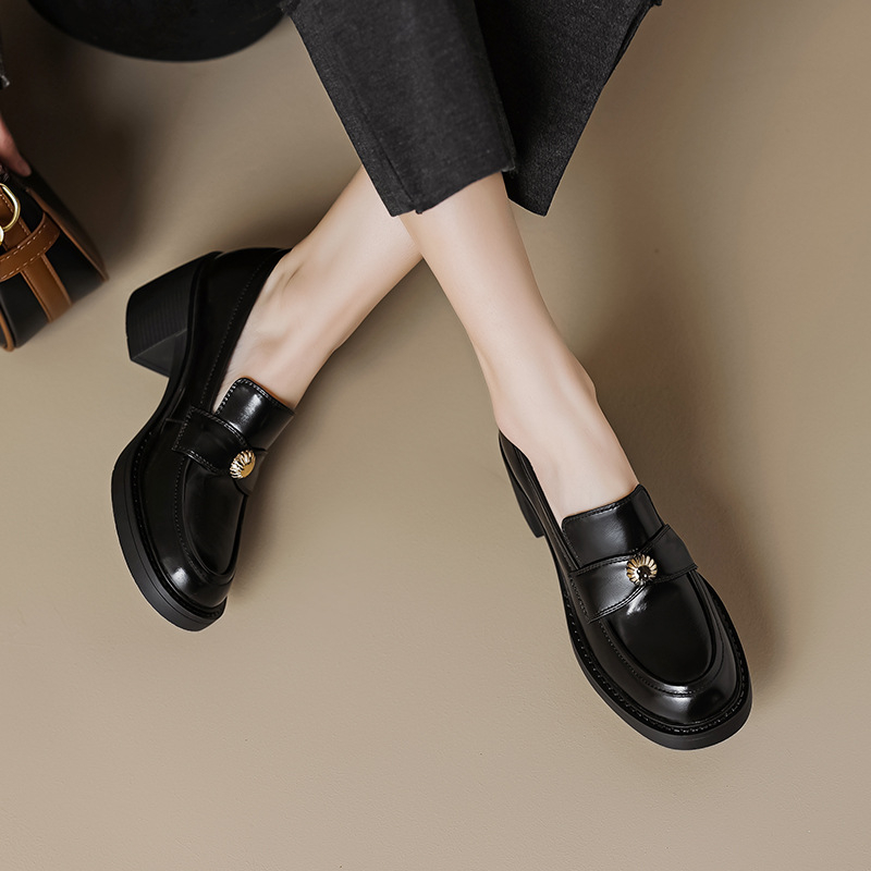 Ženske cipele s visokim petama, okrugli vrh, vamp od kože, šaren dizajn, chunky peta 6-8 cm, retro stil, slip-on