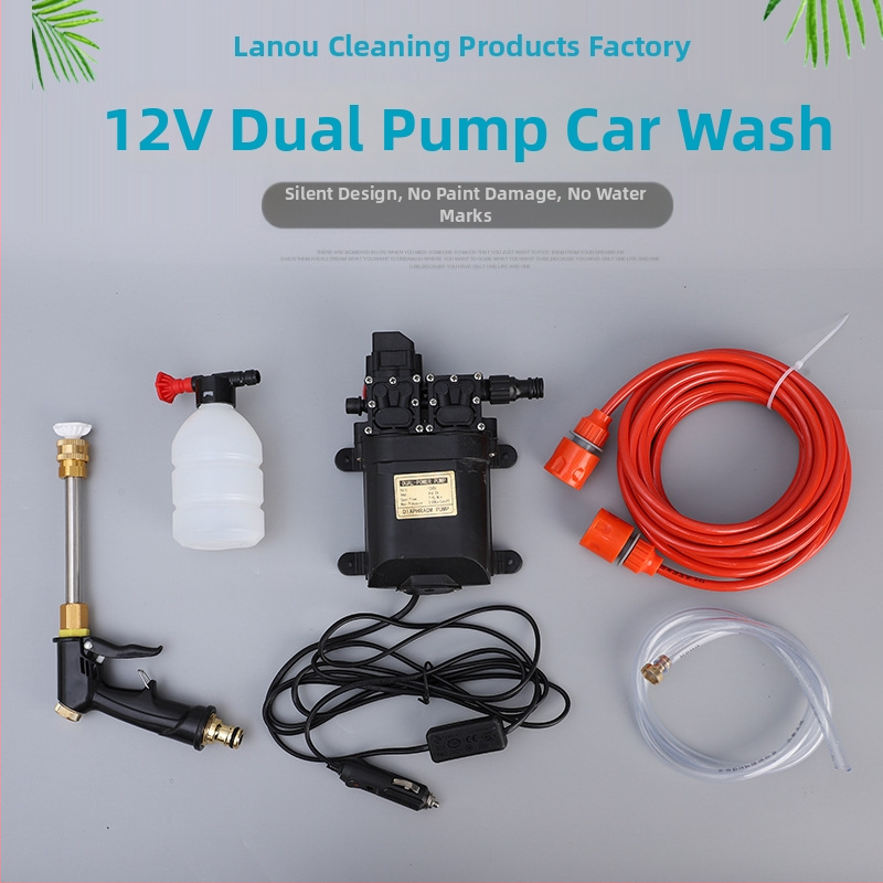 Dispozitiv portabil de spălat auto, alimentare 12V, pompă dublă și funcționare automată