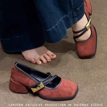 Baršunaste Mary Jane Ženske cipele, slip-on, niski mačji pet