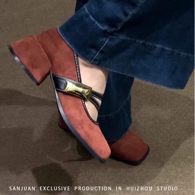 Baršunaste Mary Jane Ženske cipele, slip-on, niski mačji pet