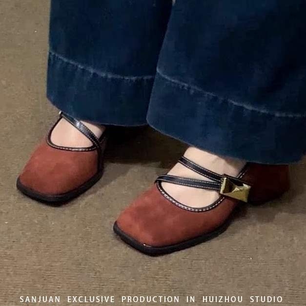 Baršunaste Mary Jane Ženske cipele, slip-on, niski mačji pet