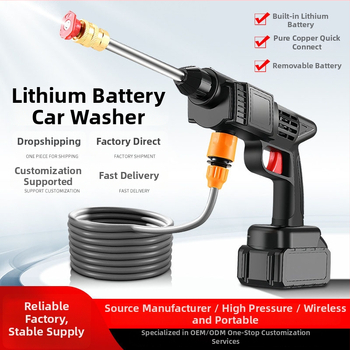 Prenosný vysokotlaký pištoľ na umývanie áut s lítiovou batériou, 12V/24V, vysoký tlak, bezdrôtové samo nasávanie, dosah prúdu 5–8 m, vodovodný hadica 20 m