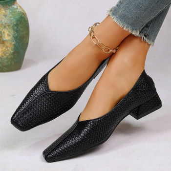 Ženske cipele s kvadratnim nosom, PU gornji dio, jedne boje, srednji pet, Kick zatvaranje