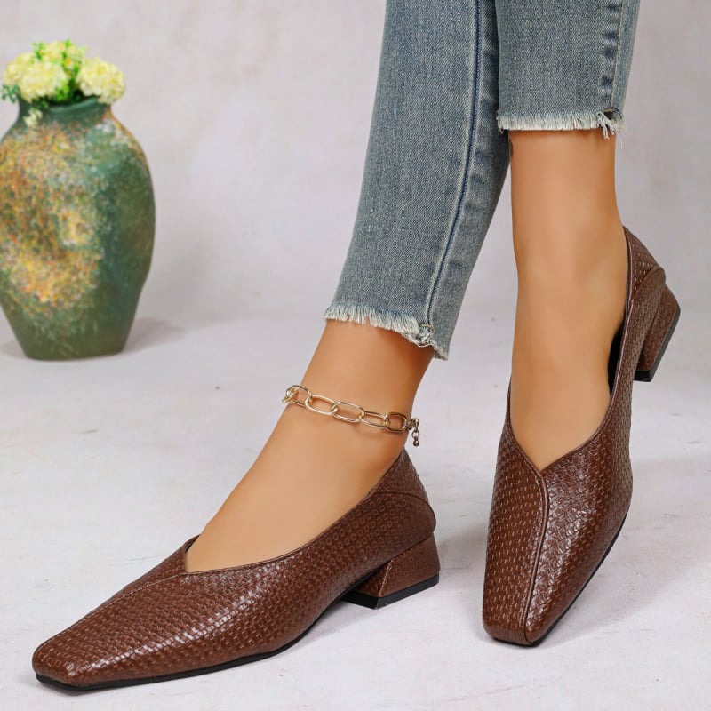 Ženske cipele s kvadratnim nosom, PU gornji dio, jedne boje, srednji pet, Kick zatvaranje