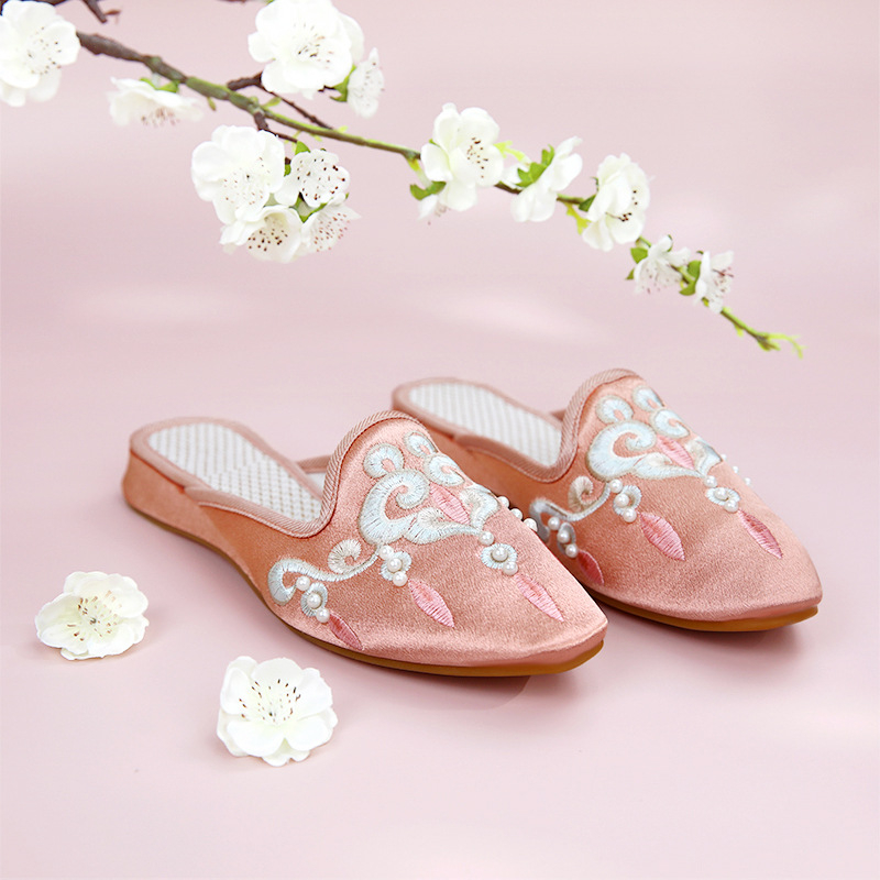 Ženske platnene cipele s izvezenim uzorkom, retro stil, cvjetni uzorak, slip-on, potplat PVC
