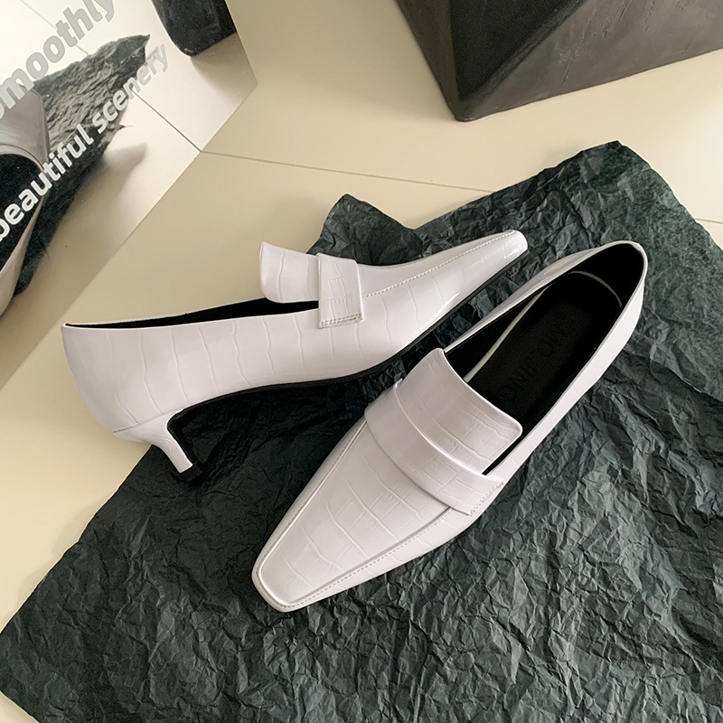 Ženske visoke pete s kvadratnim vrhom, teleća koža, francuski stil, štiletto potpetica 3–6 cm
