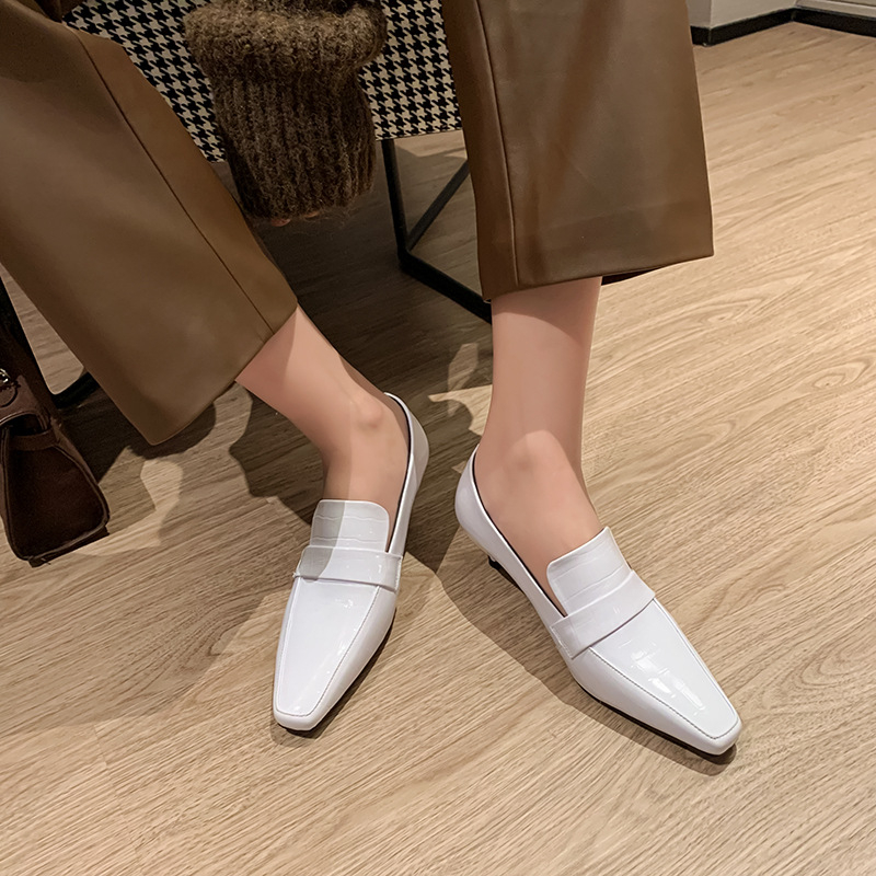 Ženske visoke pete s kvadratnim vrhom, teleća koža, francuski stil, štiletto potpetica 3–6 cm