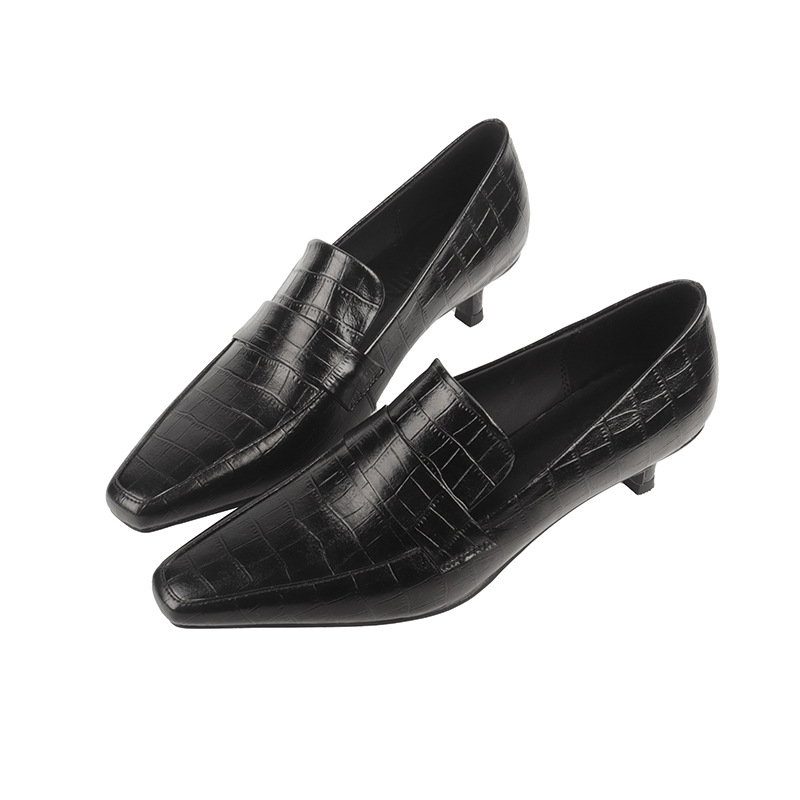 Ženske visoke pete s kvadratnim vrhom, teleća koža, francuski stil, štiletto potpetica 3–6 cm