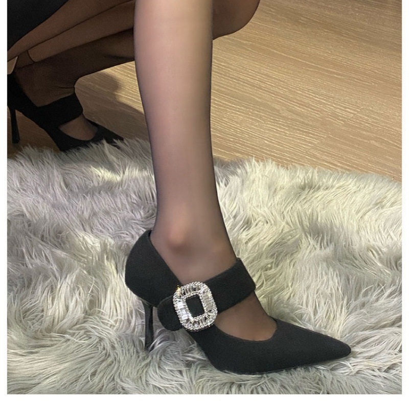 Mary Jane cipele s tankim petom, oštrim vrhom, slip-on zatvaranje, 6–8 cm peta, gumeni đon, za proljeće i jesen