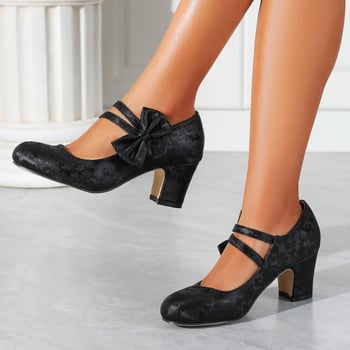 Mary Jane cipele s okruglim vrhom, PU gornji dio, 6–8 cm debeli pet, PVC đon