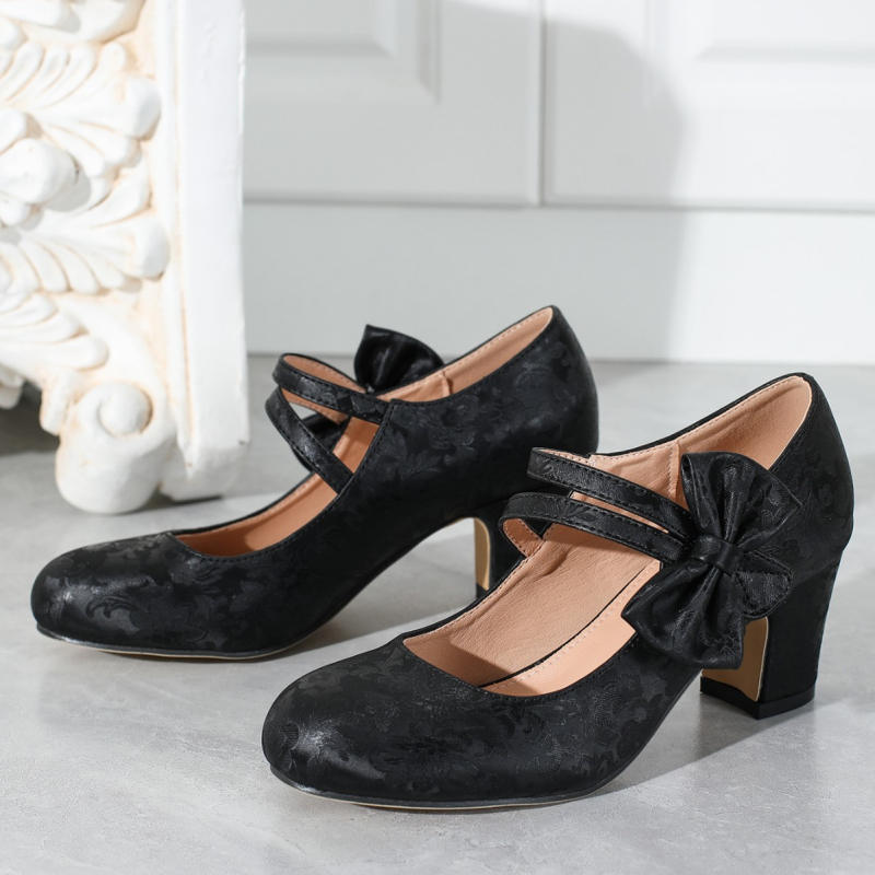 Mary Jane cipele s okruglim vrhom, PU gornji dio, 6–8 cm debeli pet, PVC đon