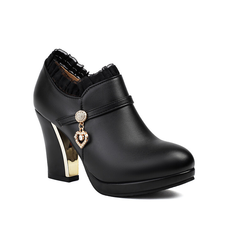 Ženske visoke potpetice, zaobljen vrh, PU gornji dio, mikrovlaknena podstava, debeli potpetica, visina petu iznad 8 cm