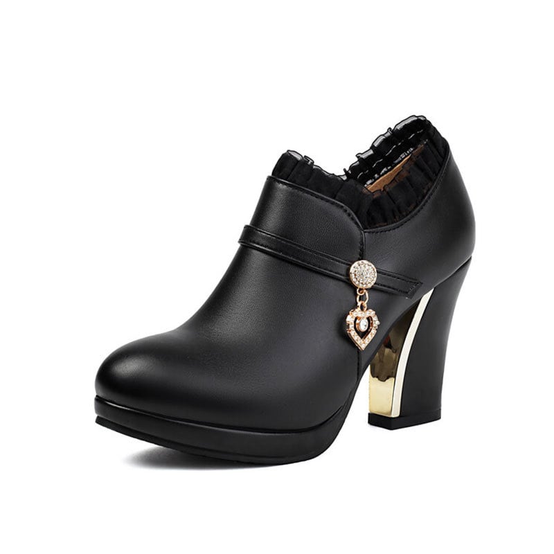 Ženske visoke potpetice, zaobljen vrh, PU gornji dio, mikrovlaknena podstava, debeli potpetica, visina petu iznad 8 cm