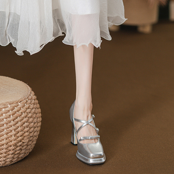 Ženske Mary Jane štikle s četvrtastim vrhom, PU gornji dio, kopčanje na kopču, izuzetno visoke pete iznad 8 cm