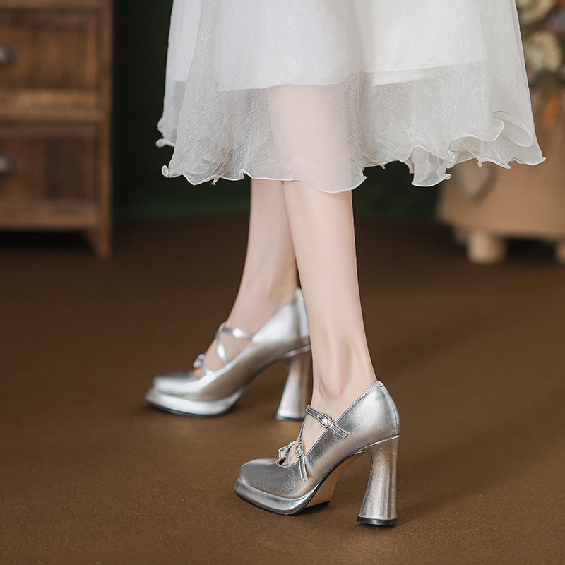 Ženske Mary Jane štikle s četvrtastim vrhom, PU gornji dio, kopčanje na kopču, izuzetno visoke pete iznad 8 cm