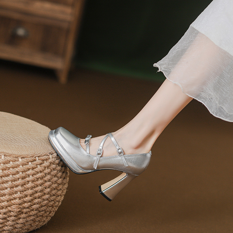 Ženske Mary Jane štikle s četvrtastim vrhom, PU gornji dio, kopčanje na kopču, izuzetno visoke pete iznad 8 cm