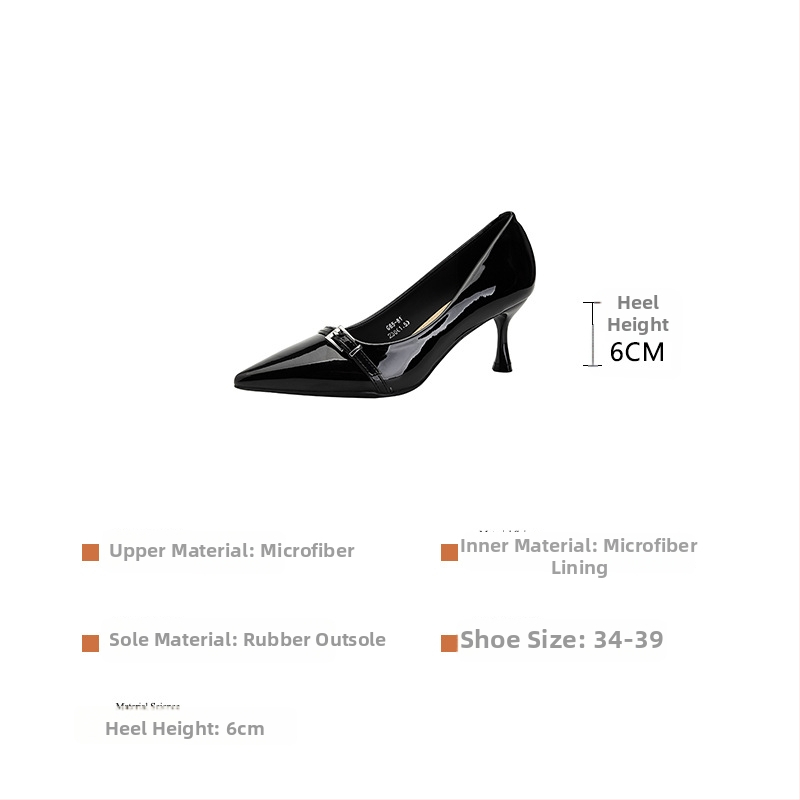 Hualiya G65-81 cipele na petu s oštrim vrhom – srednji pet 3–6 cm, gornji materijal: super fiber, đon: guma, uložak: PU, korejski stil