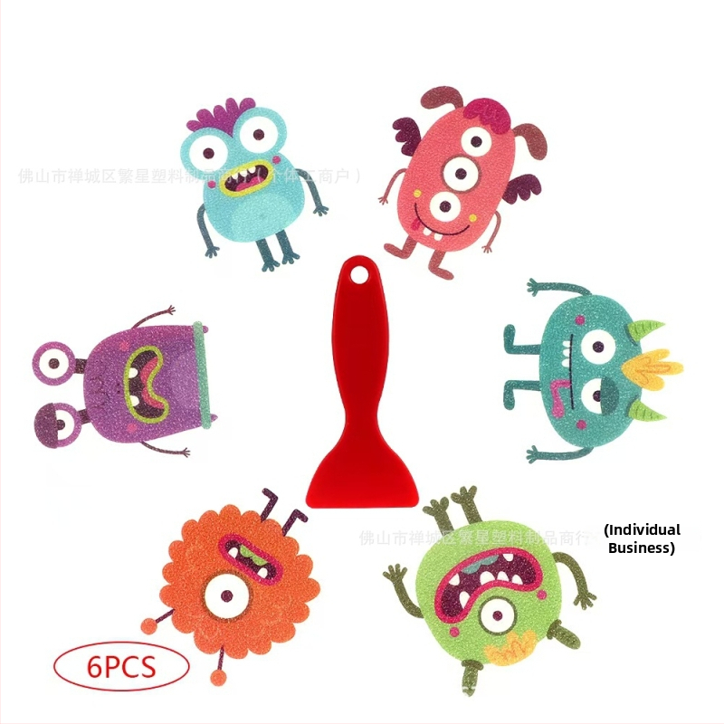 Kúpeľňové protiskĺzové nálepky s karikatúrnym motívom — PEVA základ, lepidlo citlivé na tlak, viskozita 70 N/m, séria: karikatúrne protiskĺzové nálepky