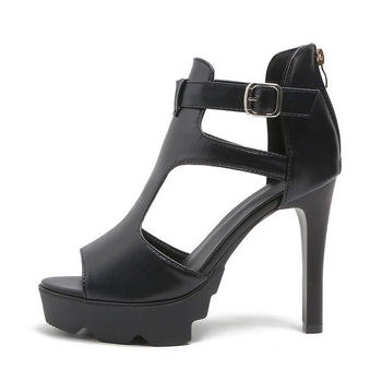 Sandale s jednim remenom, okrugla prstiju, PU gornji materijal, gumeni potplat, tanak potpetica 6–8 cm, dnevni casual stil
