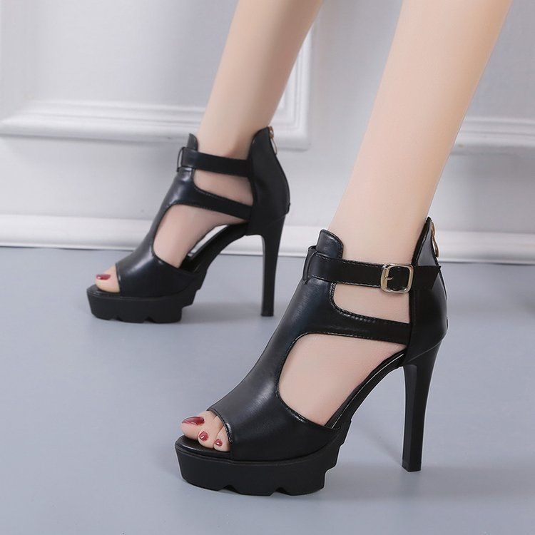 Sandale s jednim remenom, okrugla prstiju, PU gornji materijal, gumeni potplat, tanak potpetica 6–8 cm, dnevni casual stil