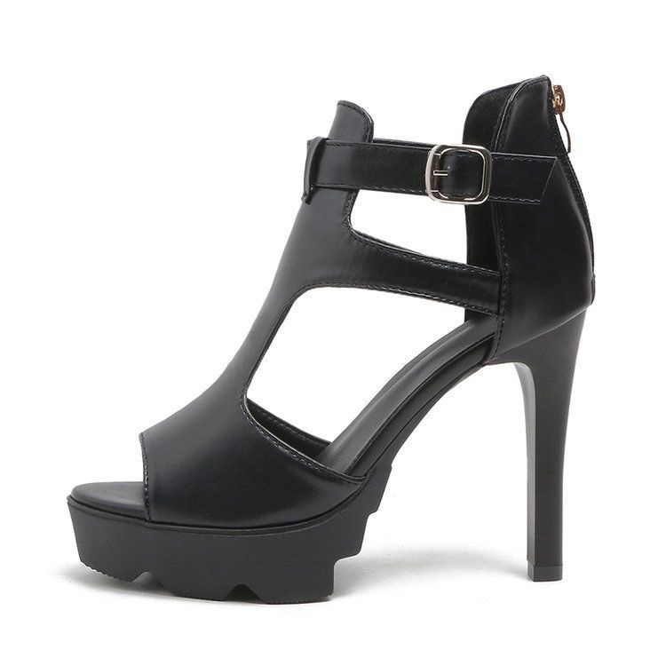 Sandale s jednim remenom, okrugla prstiju, PU gornji materijal, gumeni potplat, tanak potpetica 6–8 cm, dnevni casual stil