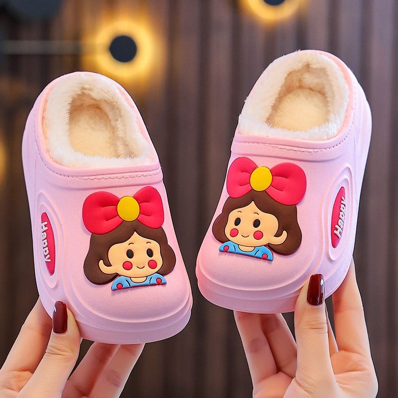 Dječje vodootporne papuče za djevojčice s protukliznom, sa flis unutrašnjošću, PVC potplat — dizajn Princeza Zeko, uzrast 1–3 godina