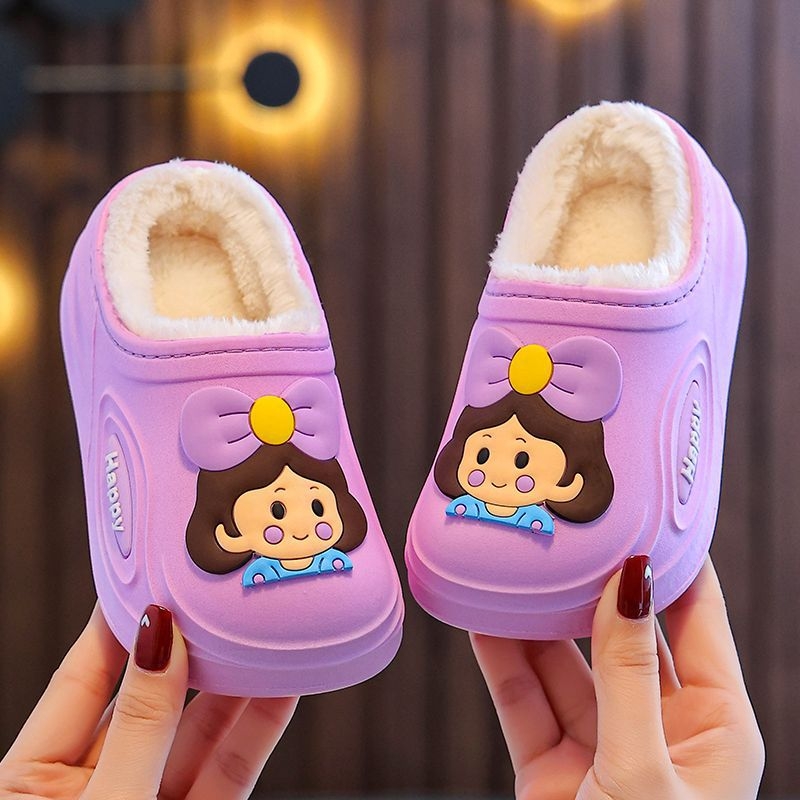 Dječje vodootporne papuče za djevojčice s protukliznom, sa flis unutrašnjošću, PVC potplat — dizajn Princeza Zeko, uzrast 1–3 godina