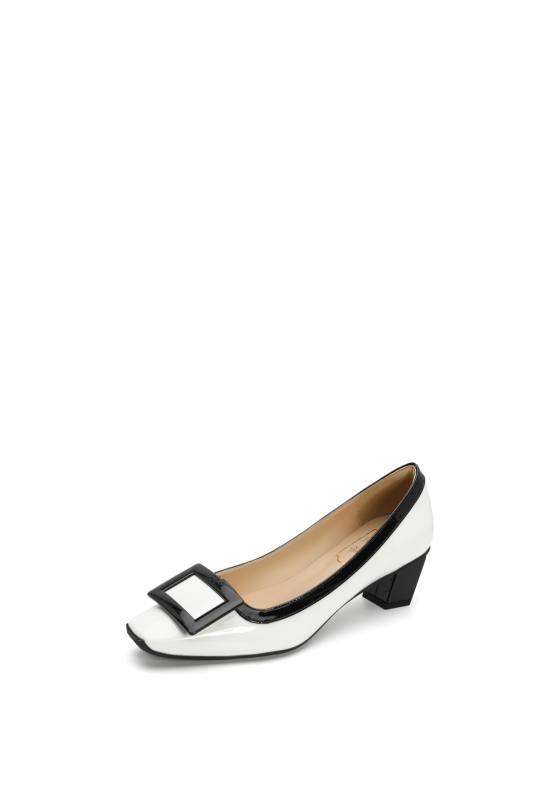 Ženske cipele s kvadratnom kopčom, srednji pet 3–5 cm, slip-on, gornji dio od dvostruke kravlje kože, gumena potplat, podstava od ovčje kože, jednobojne, za svakodnevno nošenje