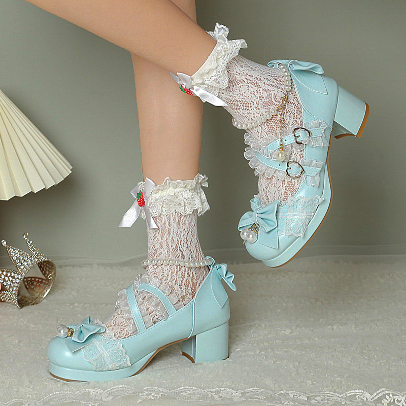 Pantofi damă în stil japonez, vârf rotund, partea superioară PU, toc de 3–5 cm, închidere cu cataramă