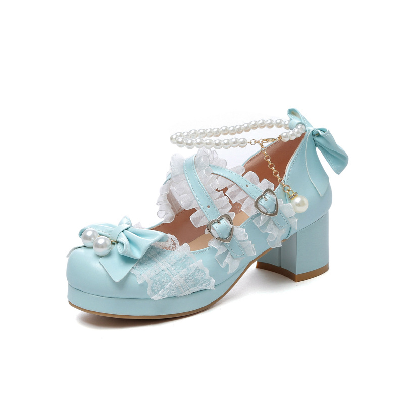 Pantofi damă în stil japonez, vârf rotund, partea superioară PU, toc de 3–5 cm, închidere cu cataramă