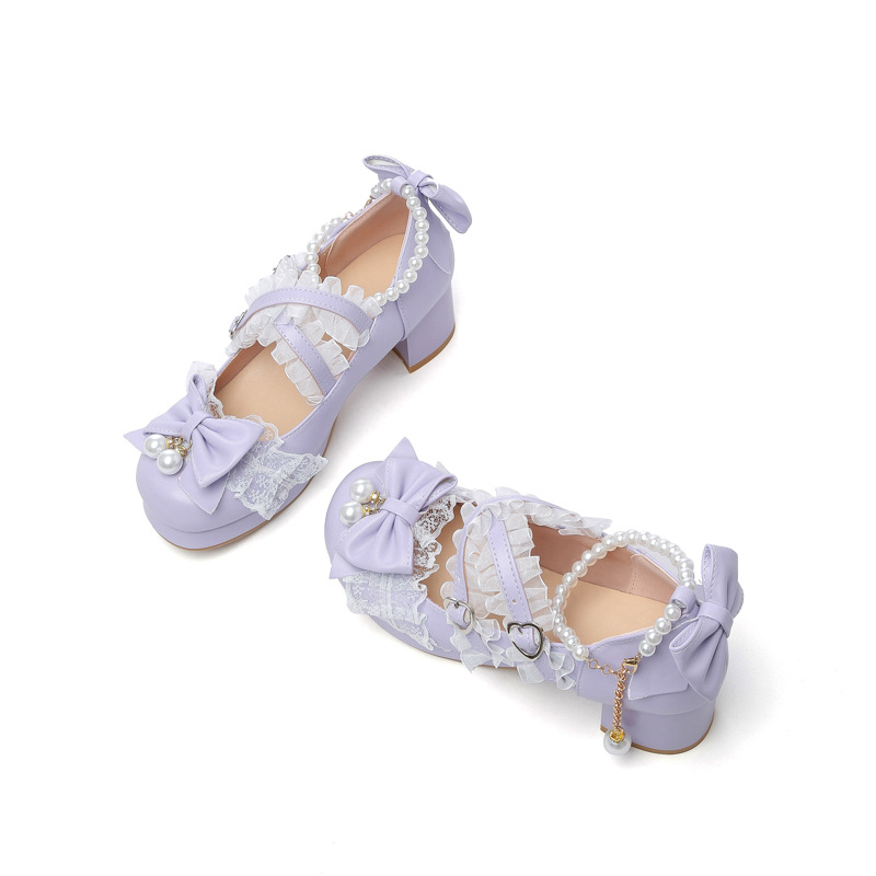 Pantofi damă în stil japonez, vârf rotund, partea superioară PU, toc de 3–5 cm, închidere cu cataramă