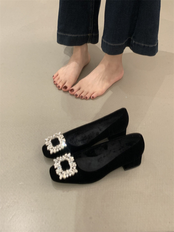 Plošne cipele s četvrtastim nosem, baršunasti gornji dio, niski potplat, slip-on za svakodnevnu upotrebu