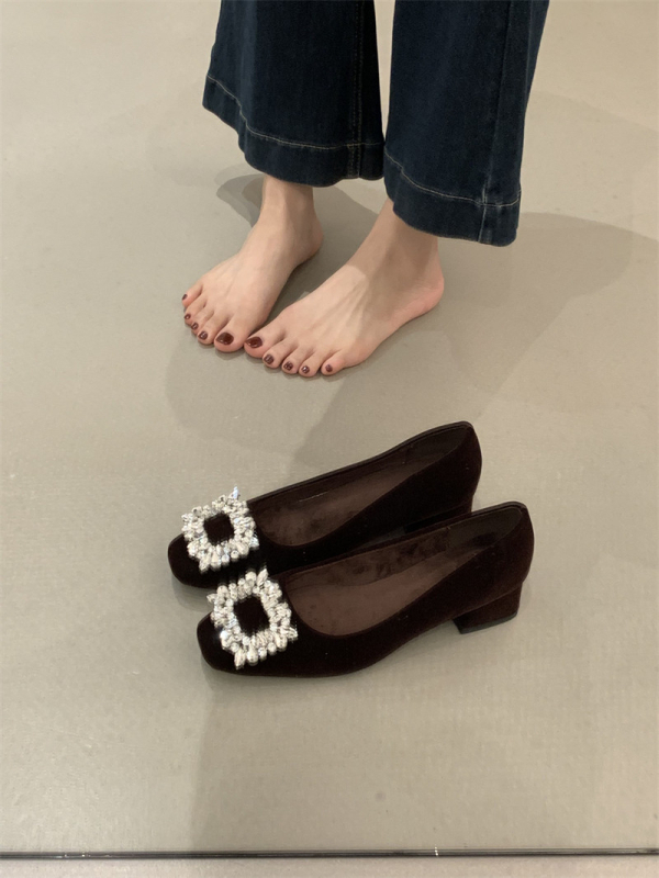 Plošne cipele s četvrtastim nosem, baršunasti gornji dio, niski potplat, slip-on za svakodnevnu upotrebu