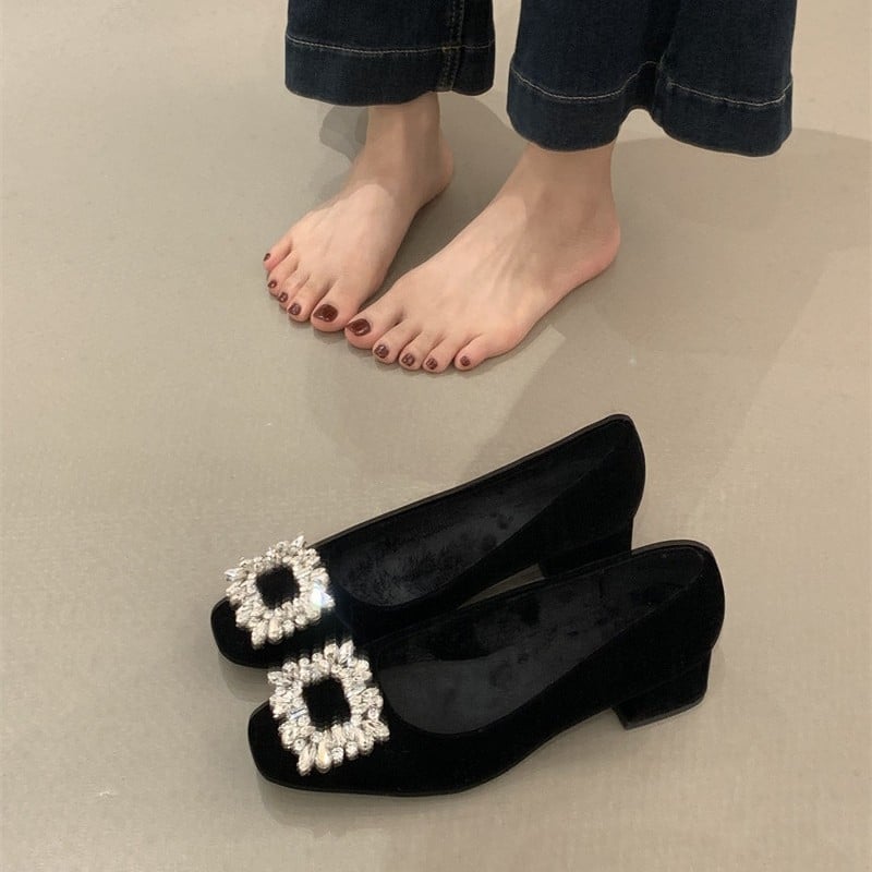 Plošne cipele s četvrtastim nosem, baršunasti gornji dio, niski potplat, slip-on za svakodnevnu upotrebu