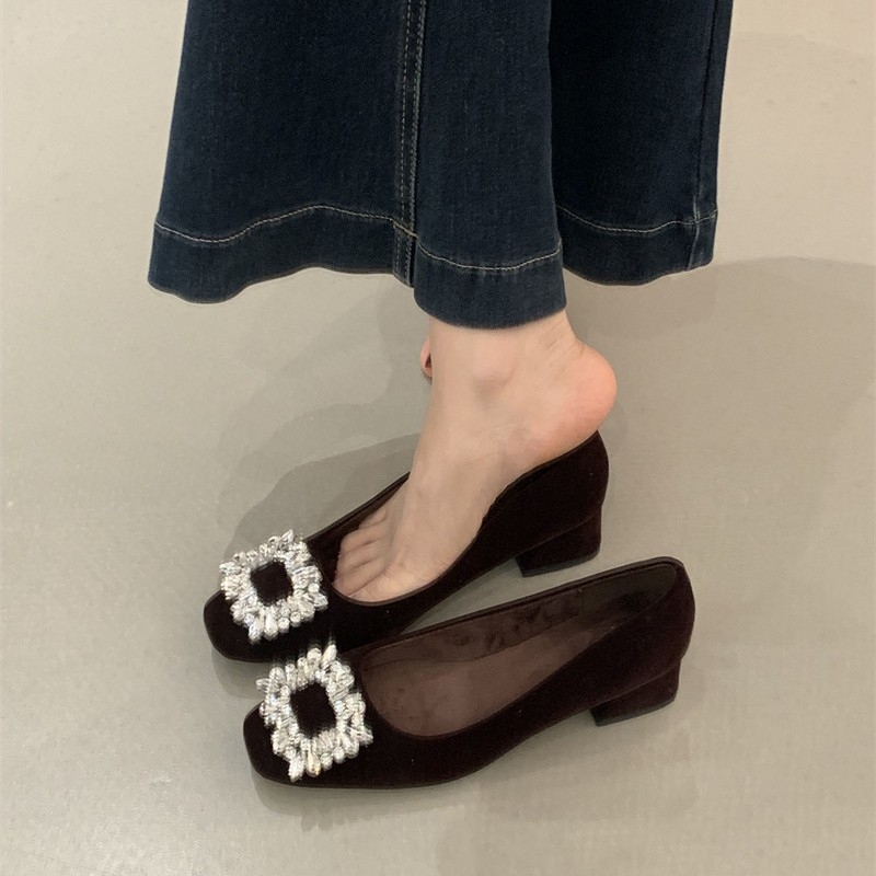 Plošne cipele s četvrtastim nosem, baršunasti gornji dio, niski potplat, slip-on za svakodnevnu upotrebu