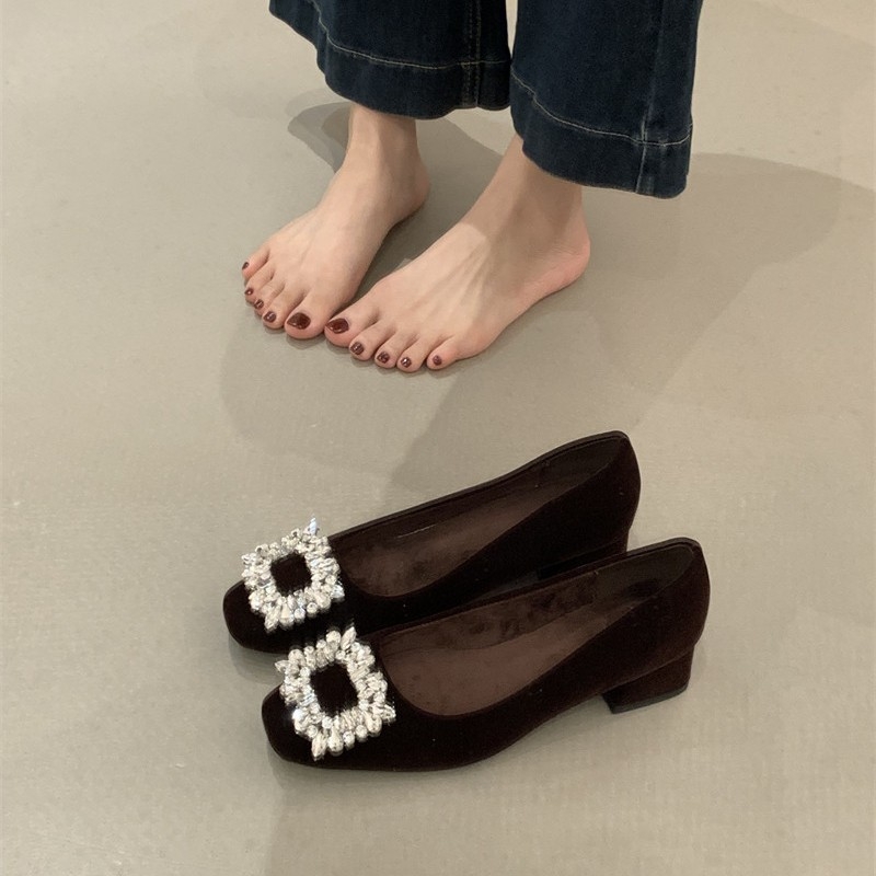 Plošne cipele s četvrtastim nosem, baršunasti gornji dio, niski potplat, slip-on za svakodnevnu upotrebu