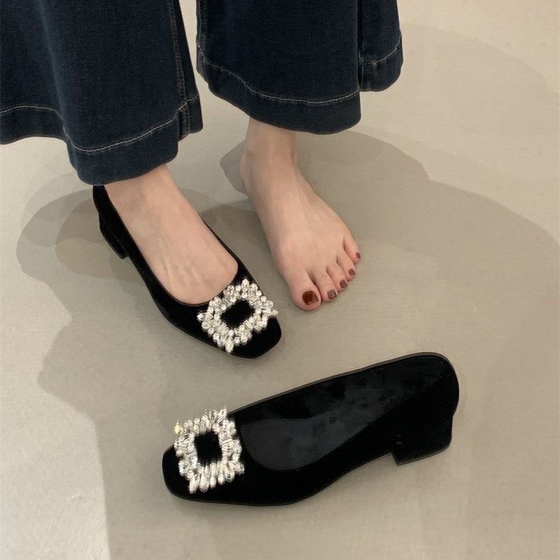 Plošne cipele s četvrtastim nosem, baršunasti gornji dio, niski potplat, slip-on za svakodnevnu upotrebu