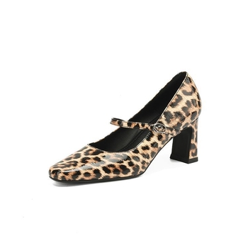 Mary Jane cipele s leopardim uzorkom, okrugli nos, patent koža, visina potpetice 6–8 cm