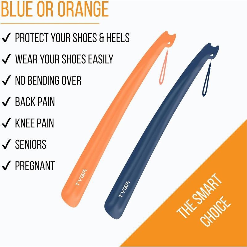 Long-handled plastic shoe horn, 17-inch (43 cm) length, Spring season