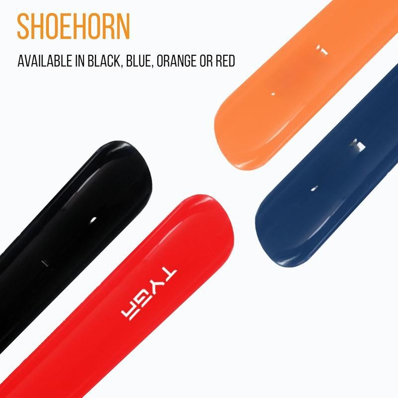 Long-handled plastic shoe horn, 17-inch (43 cm) length, Spring season