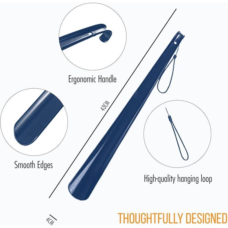 Long-handled plastic shoe horn, 17-inch (43 cm) length, Spring season