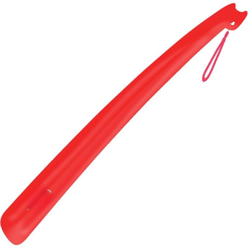 Long-handled plastic shoe horn, 17-inch (43 cm) length, Spring season