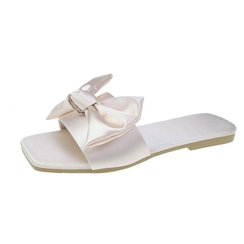 Ženske ravne papuče sa satenskom mašnom, gornji dio od svile, gumena potplat, slip-on, gradski stil
