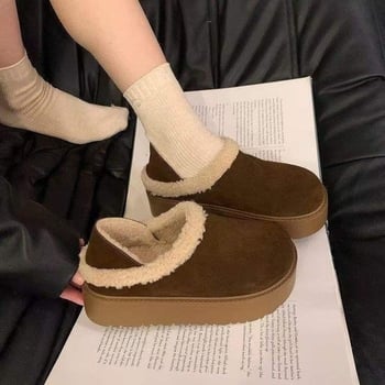 Női pamut slip-on cipők vastag talppal, meleg fleece bélés, zárt orrú