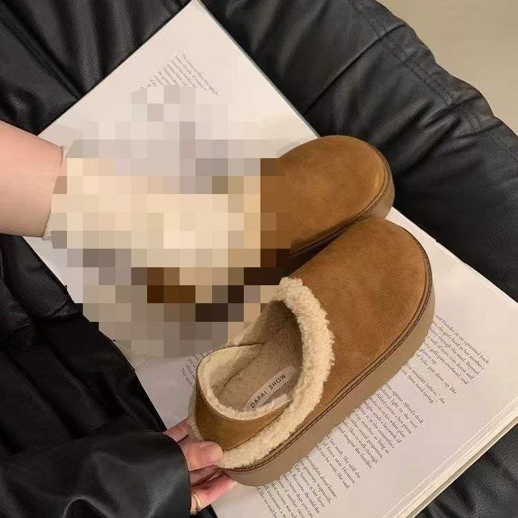 Női pamut slip-on cipők vastag talppal, meleg fleece bélés, zárt orrú