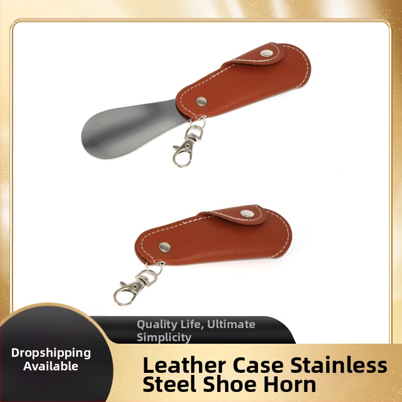 Xiebazi-7444 Shoehorn metalic cu husă din piele, Mini portabil, Design cu cataramă de agățare, Stil retro literar
