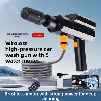 Pistol de curățare fără fir, înaltă presiune pentru mașini, alimentat de baterie Li, 12V, 4 L/min, 1,7 MPa, 5000 RPM (12V | Baterie Li | 4 L/min | 1,7 MPa | 5000 RPM)