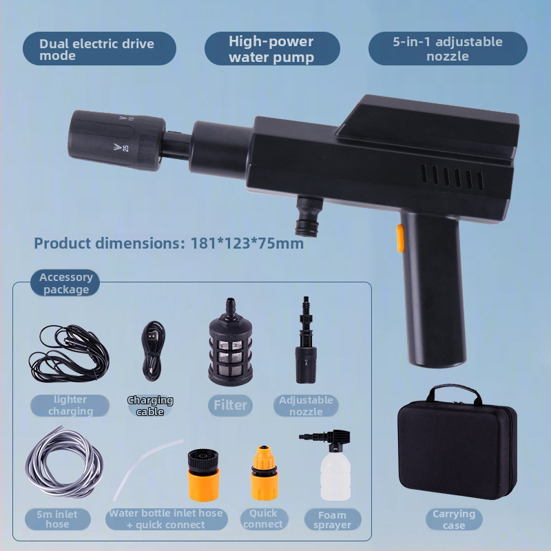 Pistol de curățare fără fir, înaltă presiune pentru mașini, alimentat de baterie Li, 12V, 4 L/min, 1,7 MPa, 5000 RPM (12V | Baterie Li | 4 L/min | 1,7 MPa | 5000 RPM)