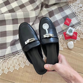 Ženske Baotou papuče, slip-on s zatvaranjem One-Kick, gornji materijal mikrovlaknasta koža, potplat od gume, ljetno izdanje 2025